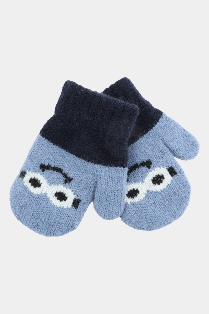 Варежки детские, вязанные, размер 13 ,темно-синий