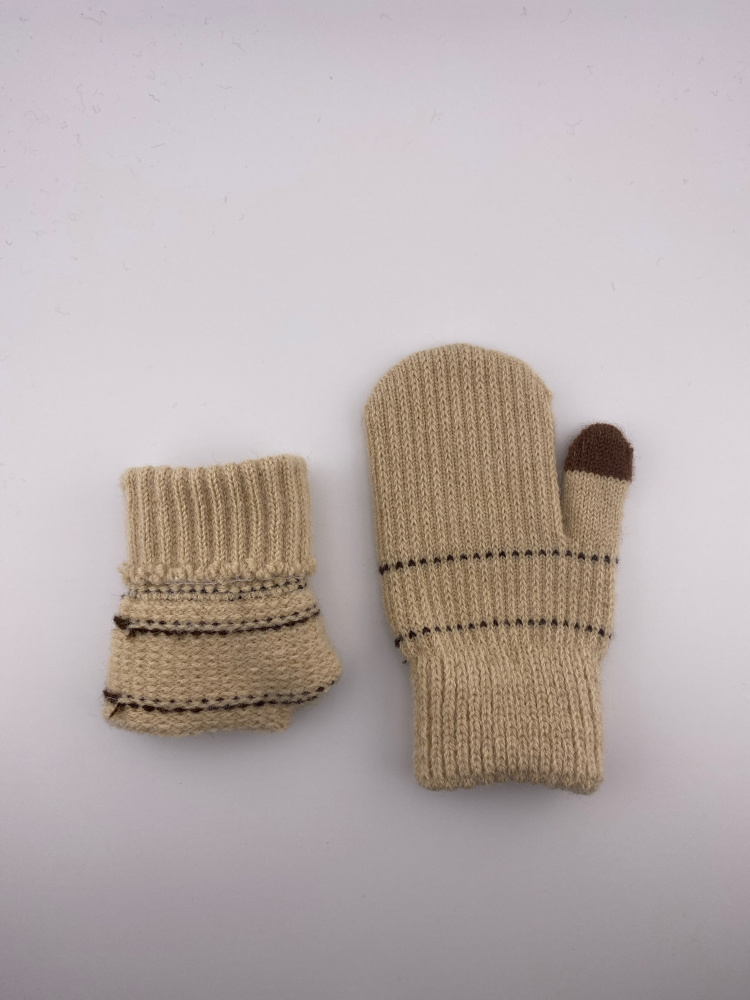 Варежки детские, вязанные, размер 13, светло-бежевый