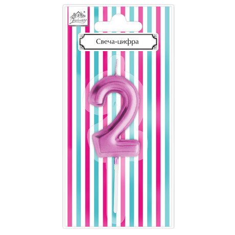Свеча-цифра "2", "Веселая вечеринка", розовый