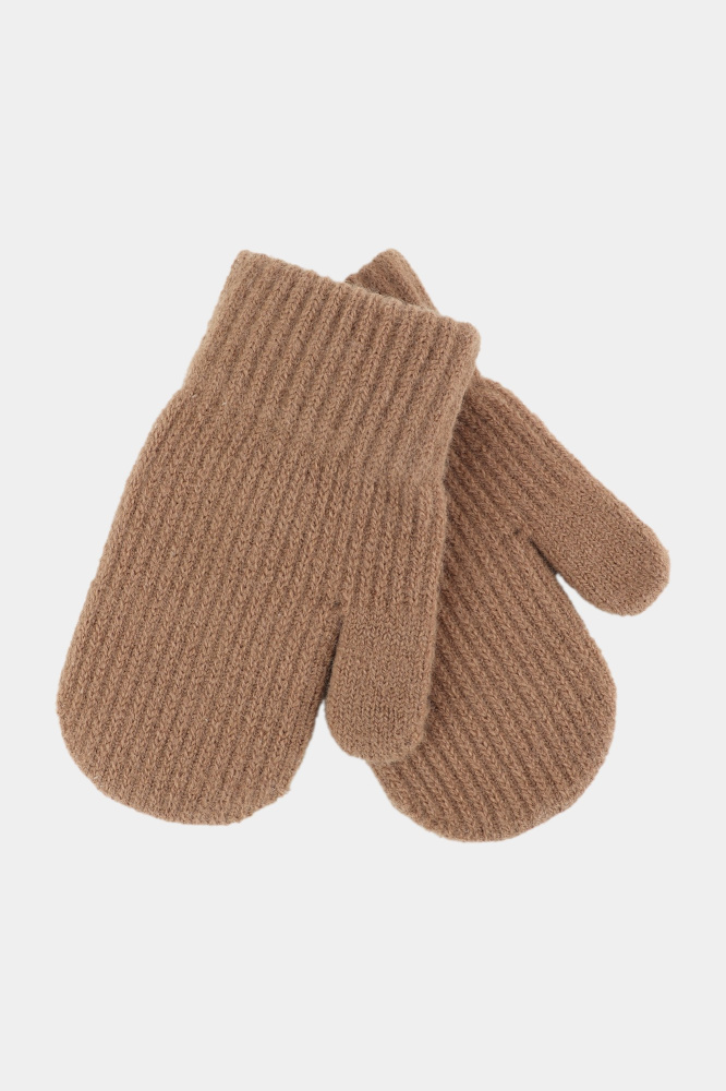 Варежки детские, вязанные, размер 13, коричневый
