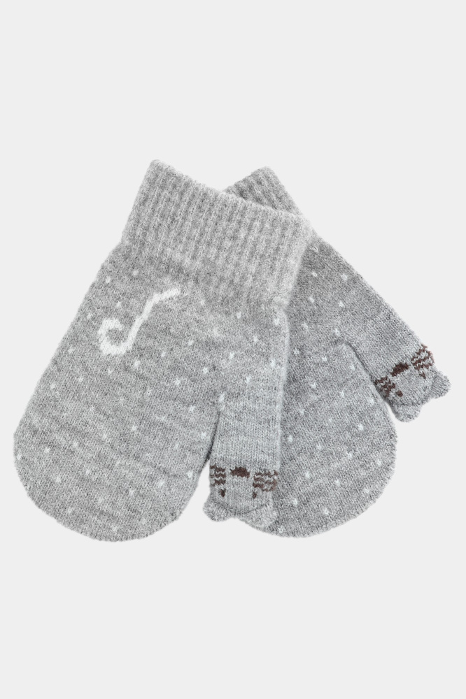 Варежки детские, вязанные, размер 13 ,серый